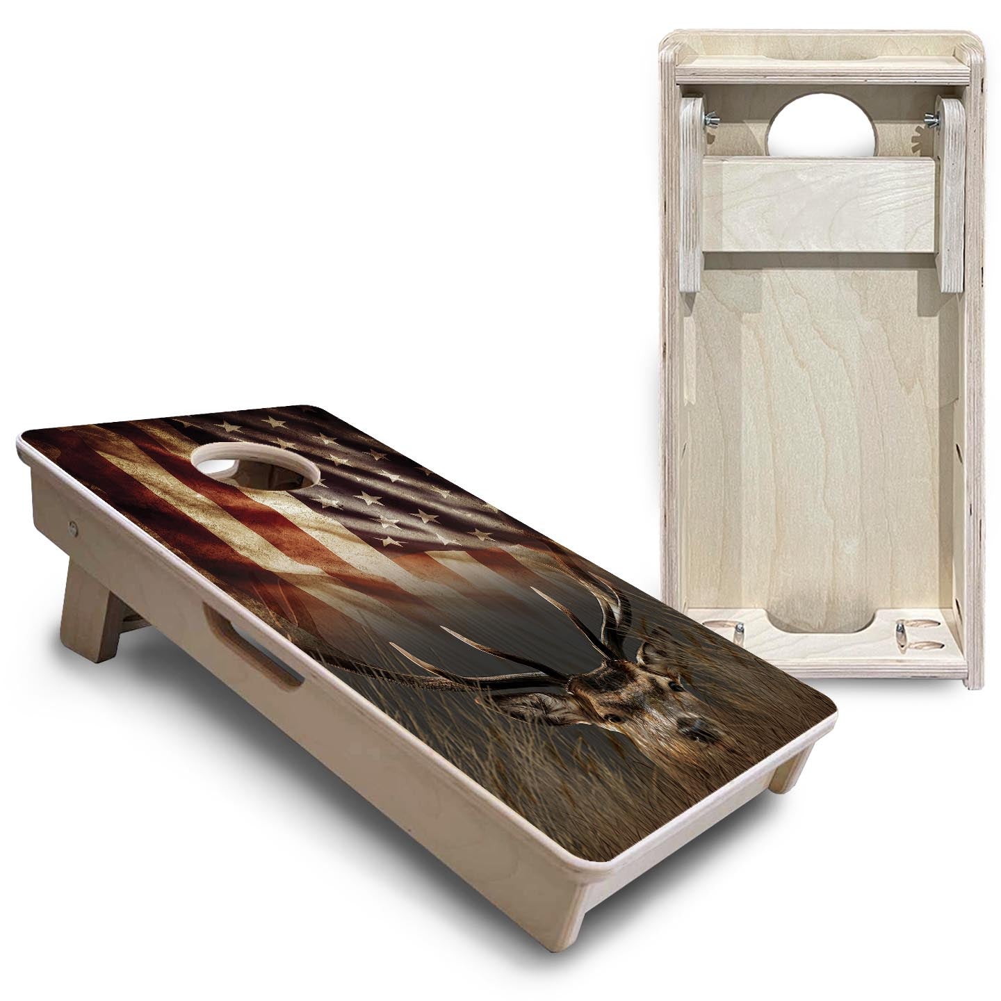 Rustic Wavy Deer & Fish Flag - Mini or Vacation Size Cornhole Boards