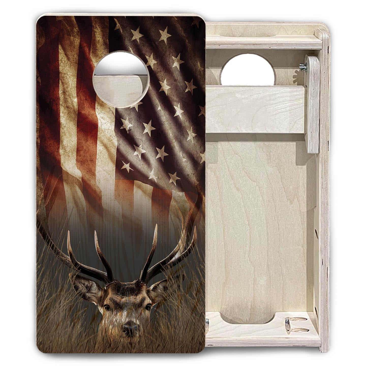 Rustic Wavy Deer & Fish Flag - Mini or Vacation Size Cornhole Boards