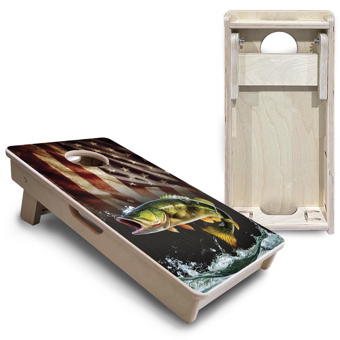 Rustic Wavy Deer & Fish Flag - Mini or Vacation Size Cornhole Boards