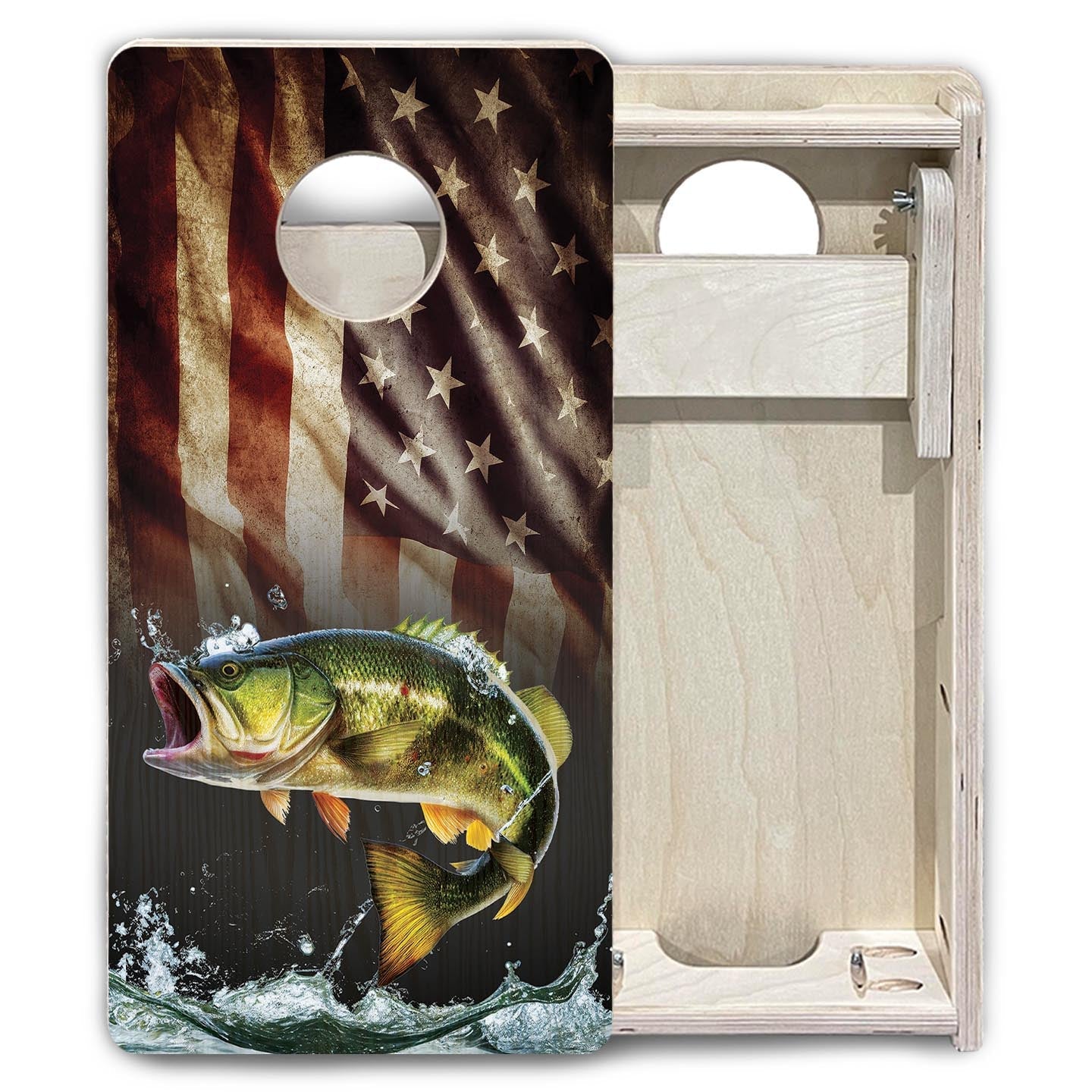 Rustic Wavy Deer & Fish Flag - Mini or Vacation Size Cornhole Boards