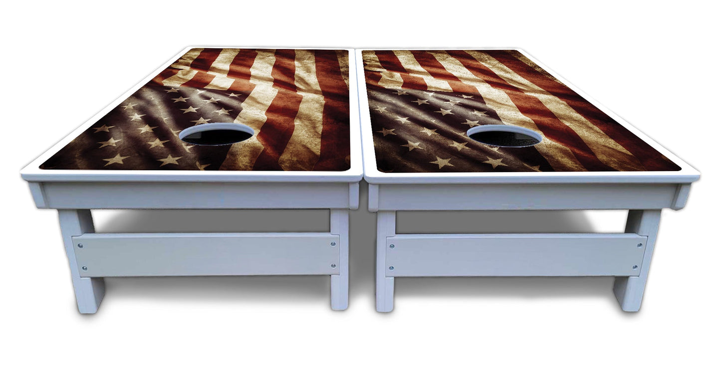 Rustic Wavy Flag Cornhole Boards - All Weather Series