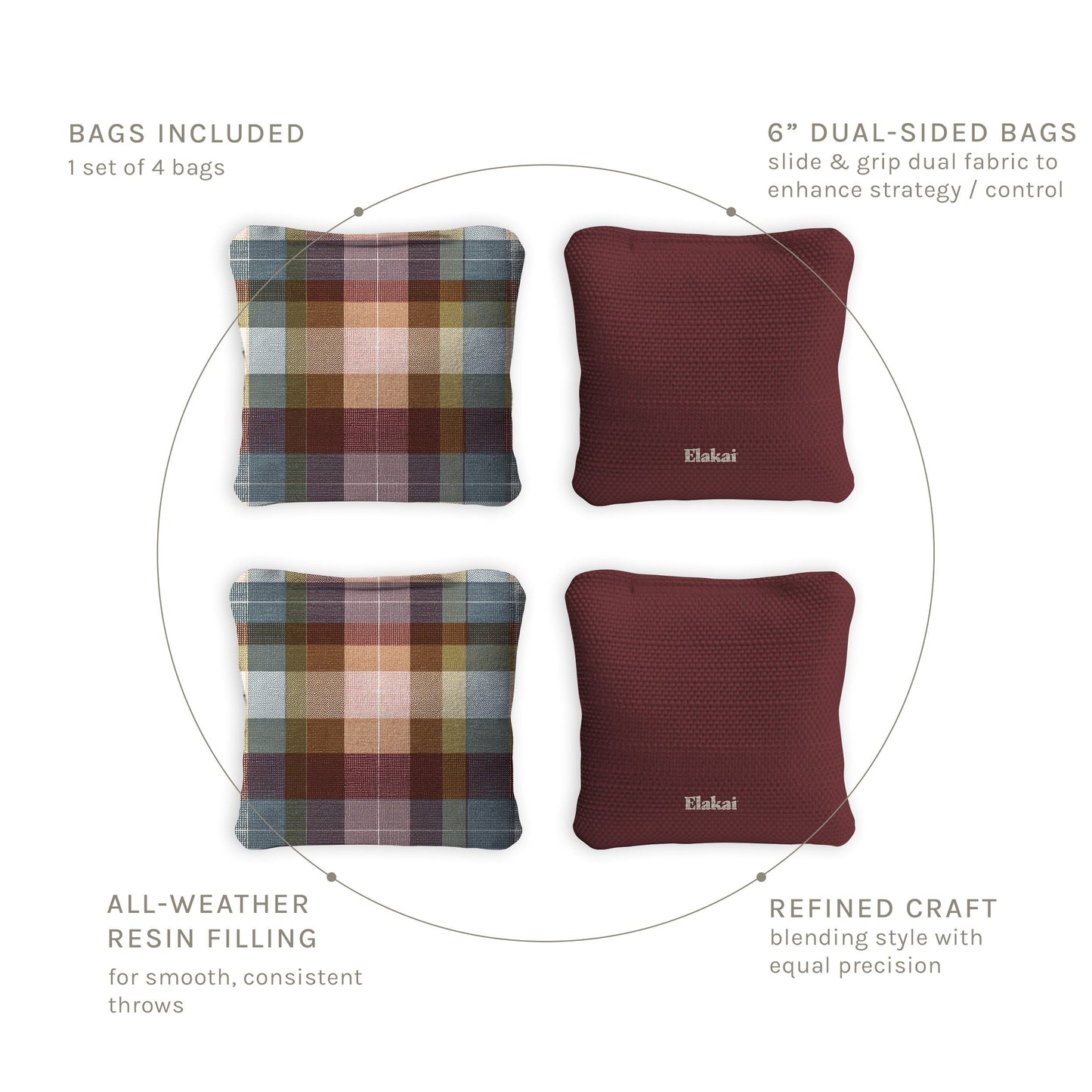 6-in Dual-Sided Cornhole Bags | Plaid Collection