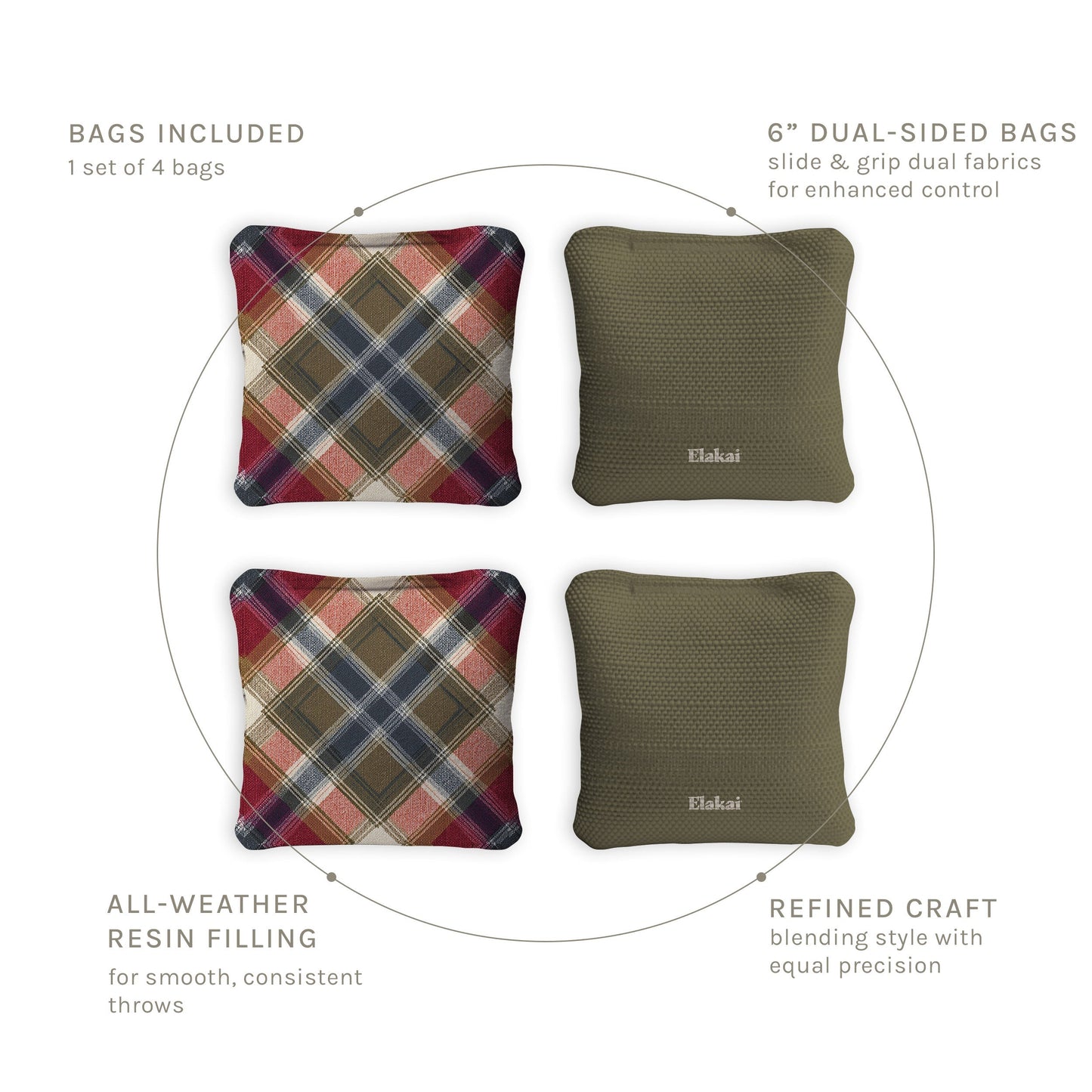 6-in Dual-Sided Cornhole Bags | Plaid Collection