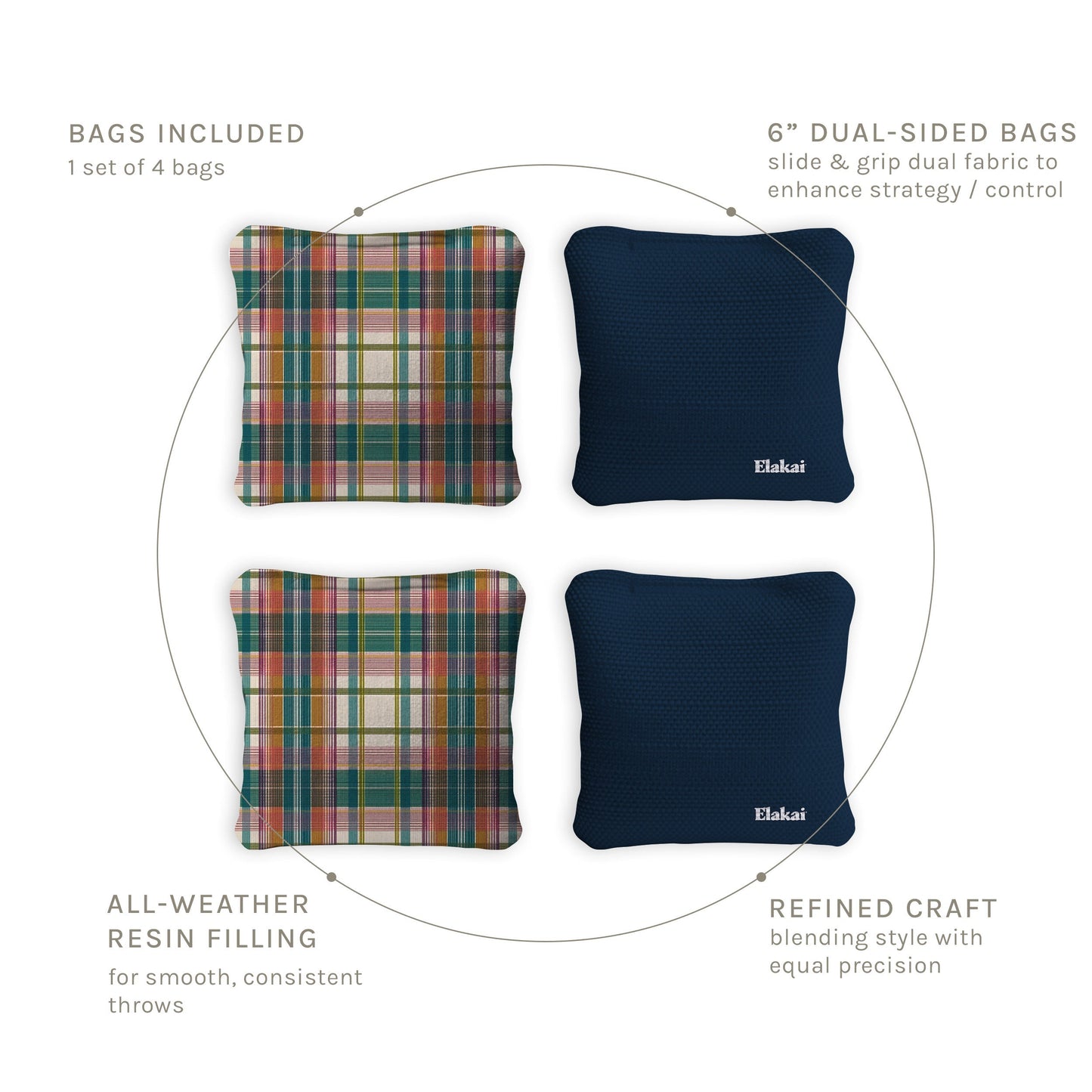 6-in Dual-Sided Cornhole Bags | Plaid Collection