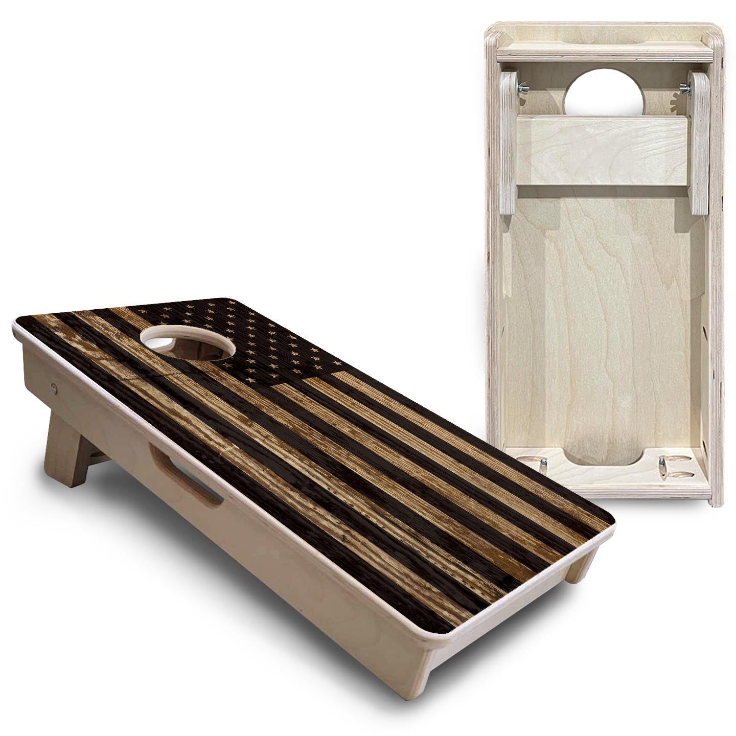 Wood DTOM & Wood Flag - Mini or Vacation Size Cornhole Boards