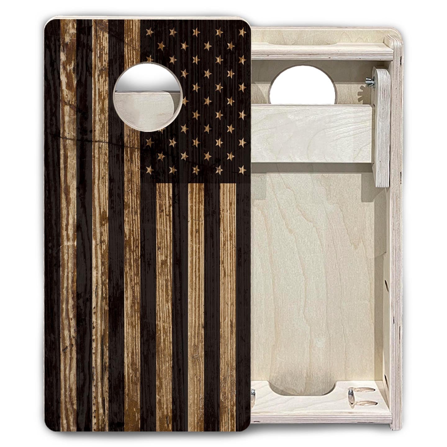 Wood DTOM & Wood Flag - Mini or Vacation Size Cornhole Boards