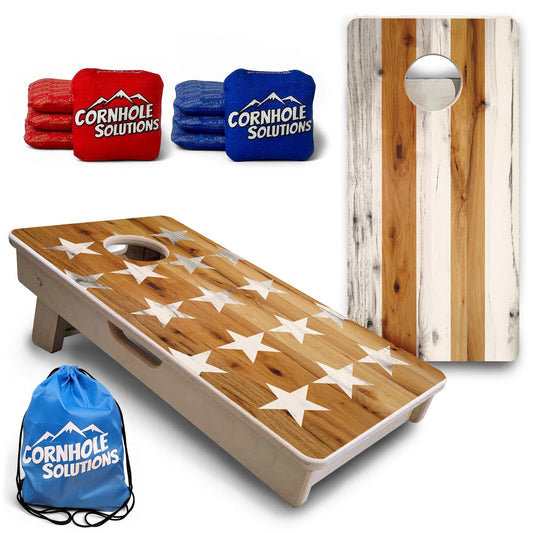 Large Natural Stars & Stripes - Mini or Vacation Size Cornhole Boards