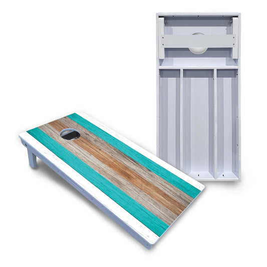 Beach Theme Stripe Cornhole Boards - All Weather Series