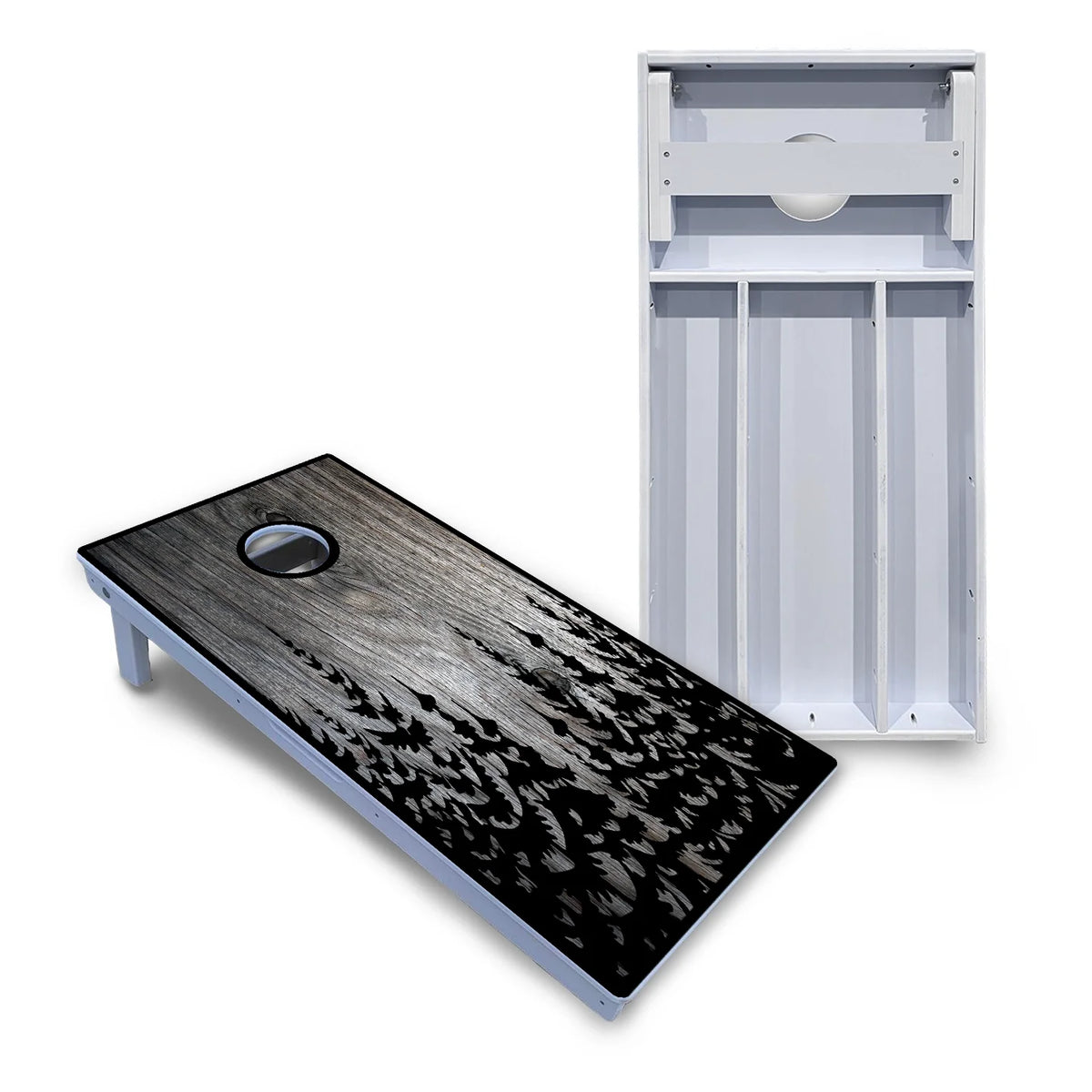 Greyscale Pine Trees Cornhole Boards - All Weather Series