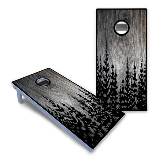 Greyscale Pine Trees Cornhole Boards - All Weather Series