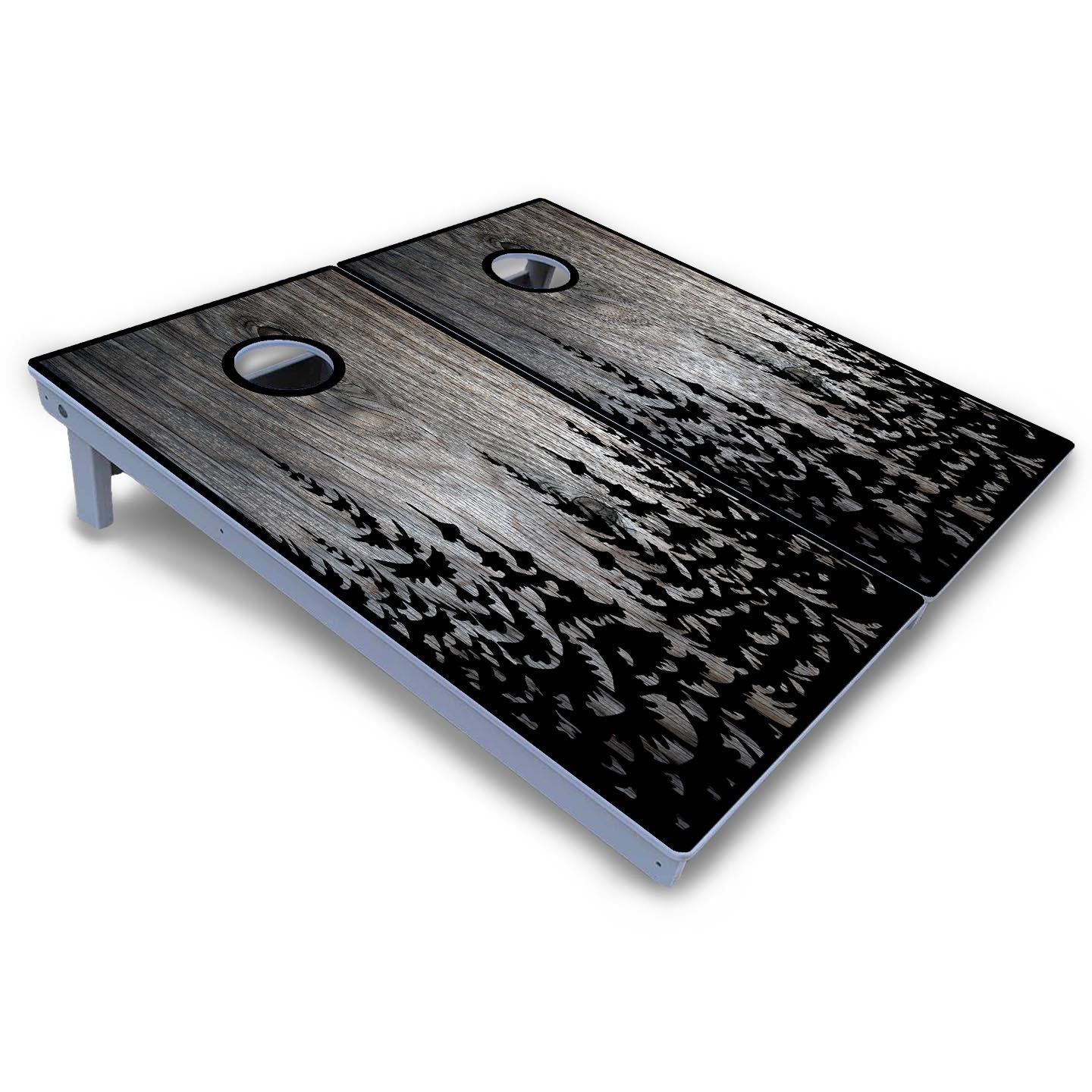 Greyscale Pine Trees Cornhole Boards - All Weather Series