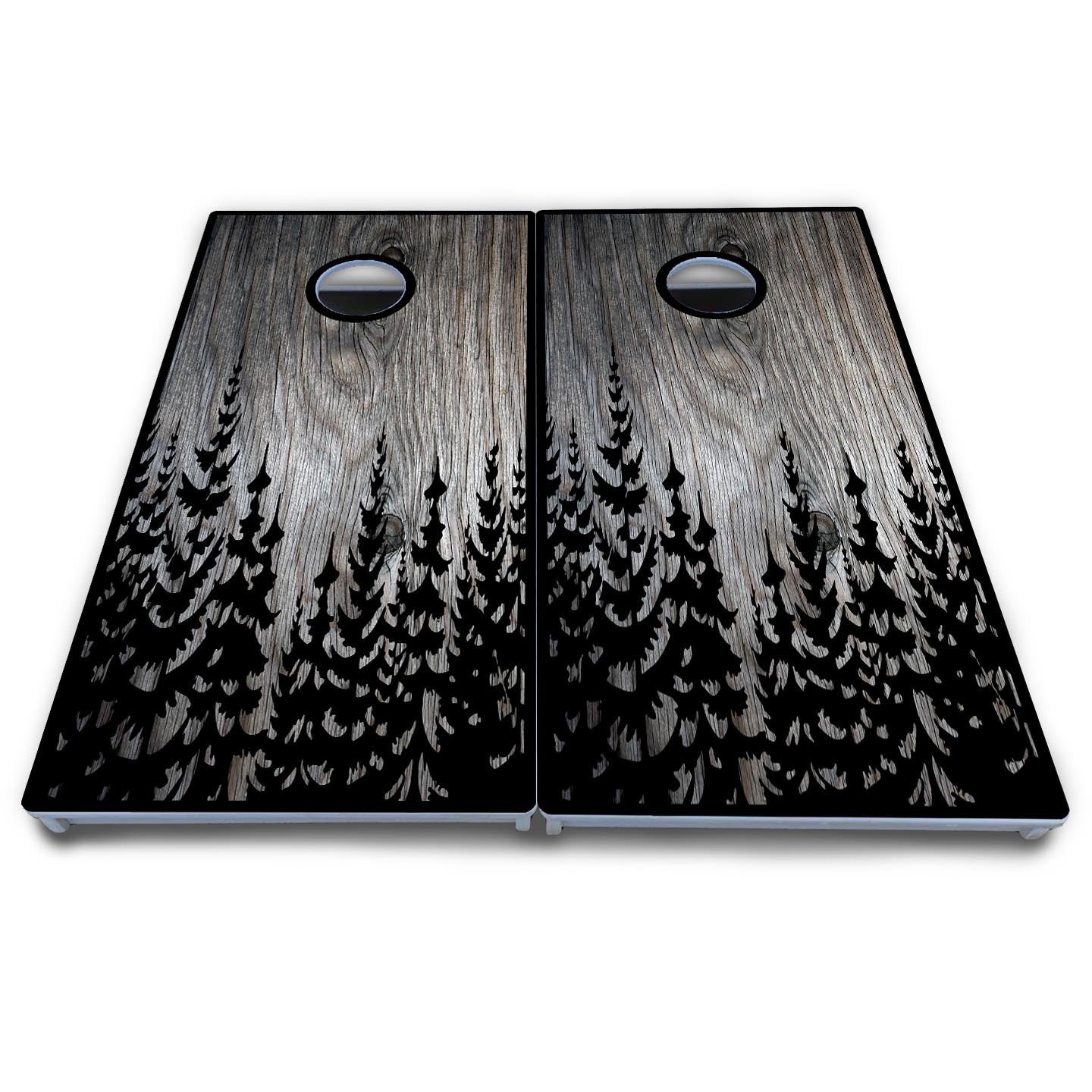 Greyscale Pine Trees Cornhole Boards - All Weather Series