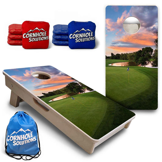 Golf Flagstick Sunset - Mini or Vacation Size Cornhole Boards