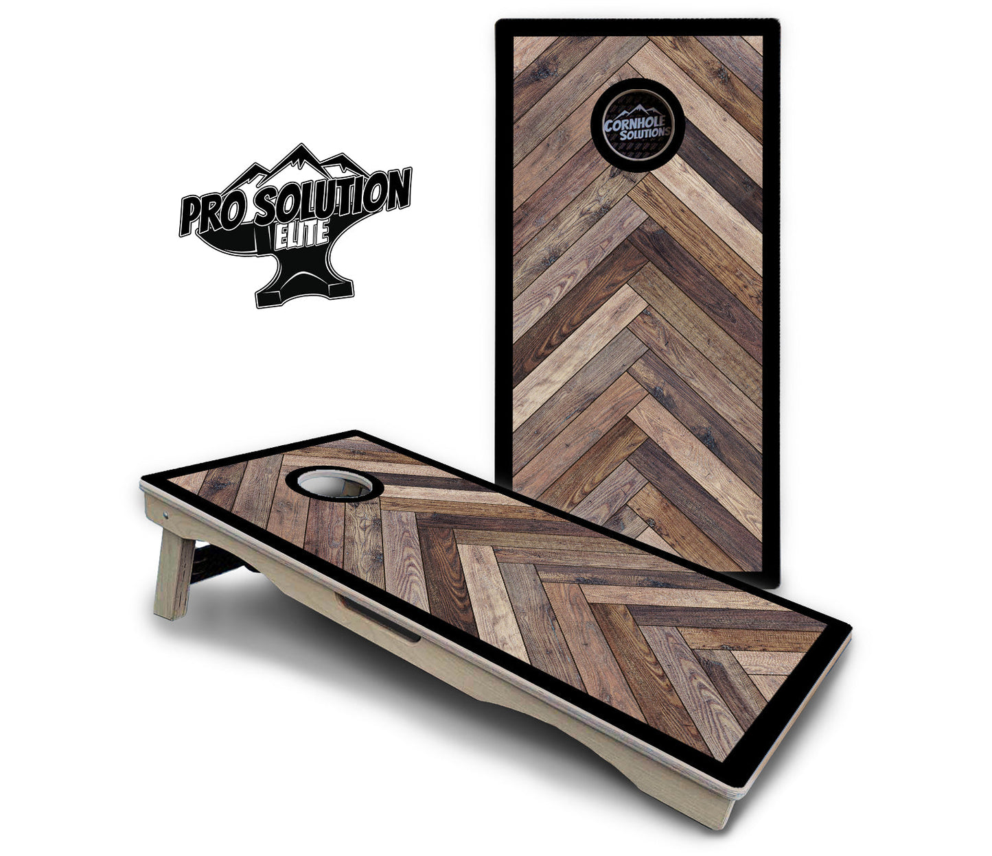 Herringbone w/Border Cornhole Boards - Pro Solution Elite Series
