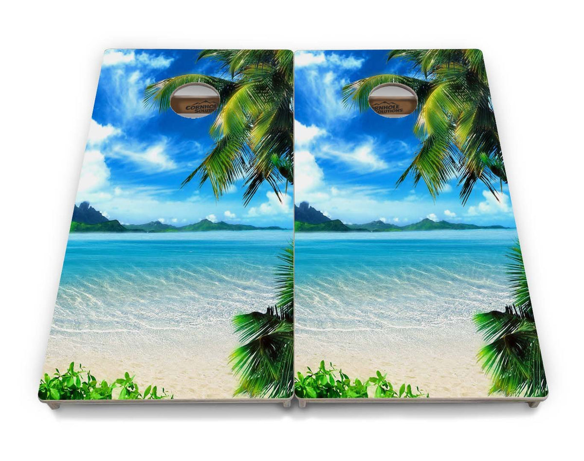 Beach Mountain Scene Cornhole Boards – Tournament Series