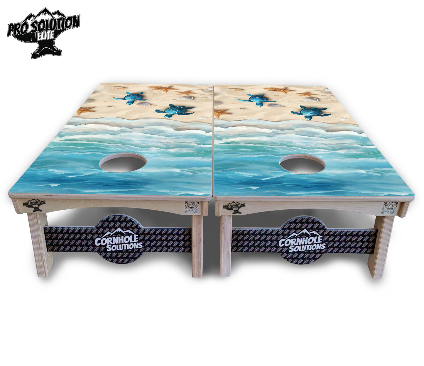 Sea Turtle Beach Scene Cornhole Boards - Pro Solution Elite Series