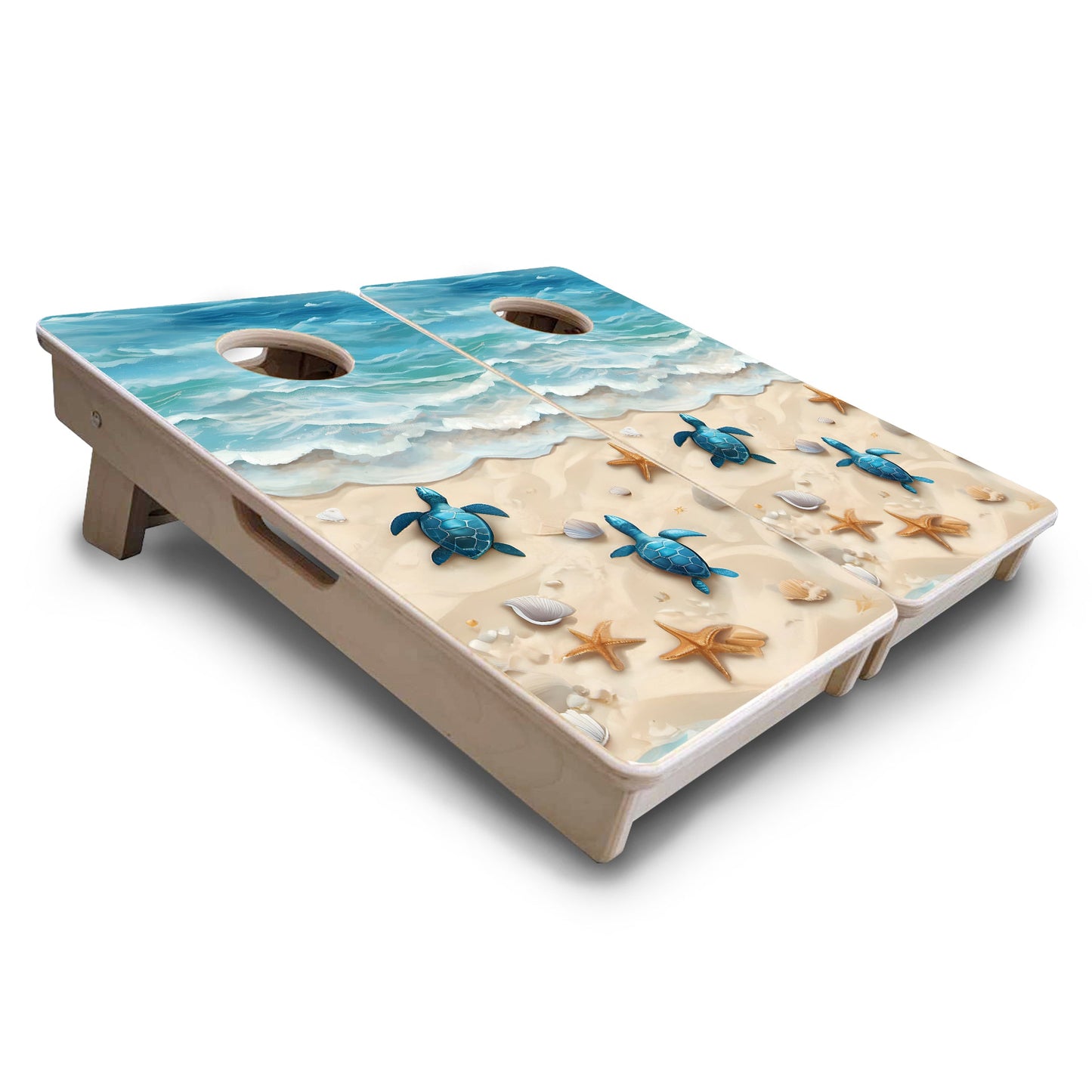 Mini Cornhole Boards - Sea Turtle Beach Scene