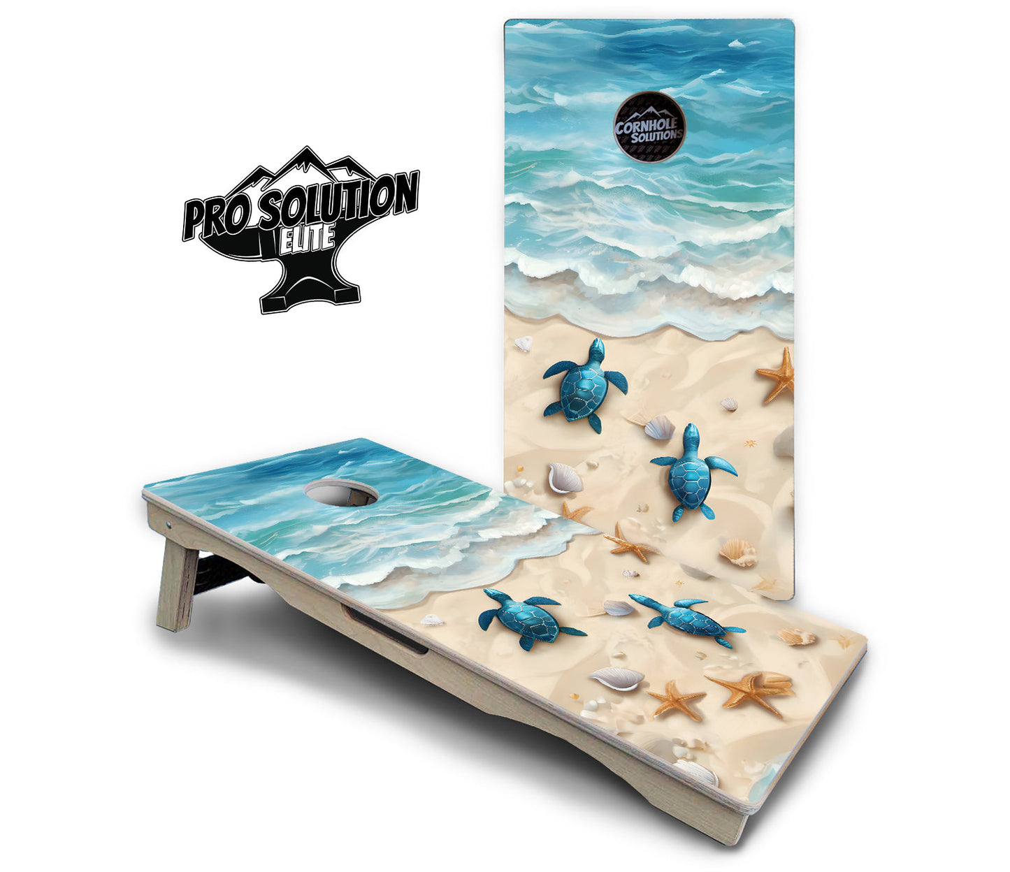 Sea Turtle Beach Scene Cornhole Boards - Pro Solution Elite Series