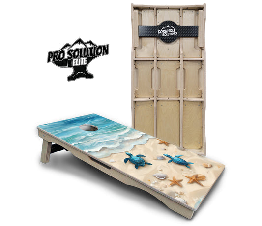 Sea Turtle Beach Scene Cornhole Boards - Pro Solution Elite Series