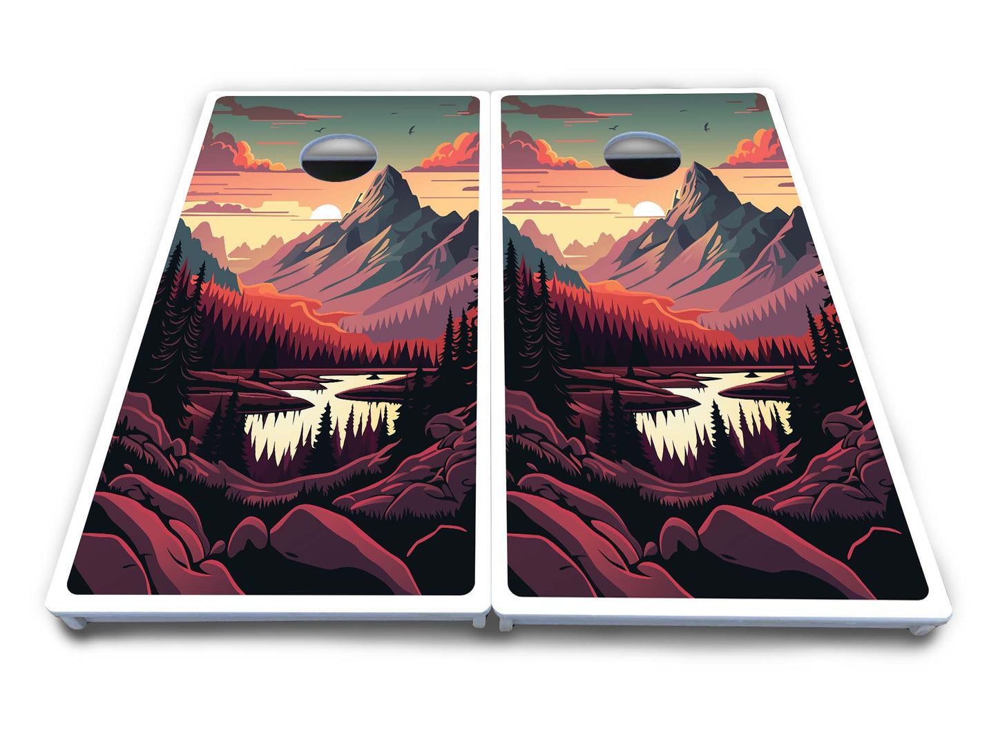 Mountain Sunset Cornhole Boards - All Weather Series