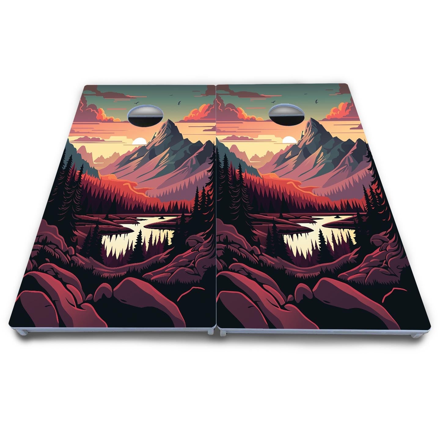 Mountain Sunset Cornhole Boards - All Weather Series