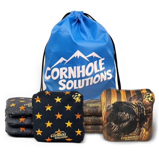 Turkey/Rustic Stars - Pro Style REC Cornhole Bags – Regulation 6"x6" – Full Set of 8