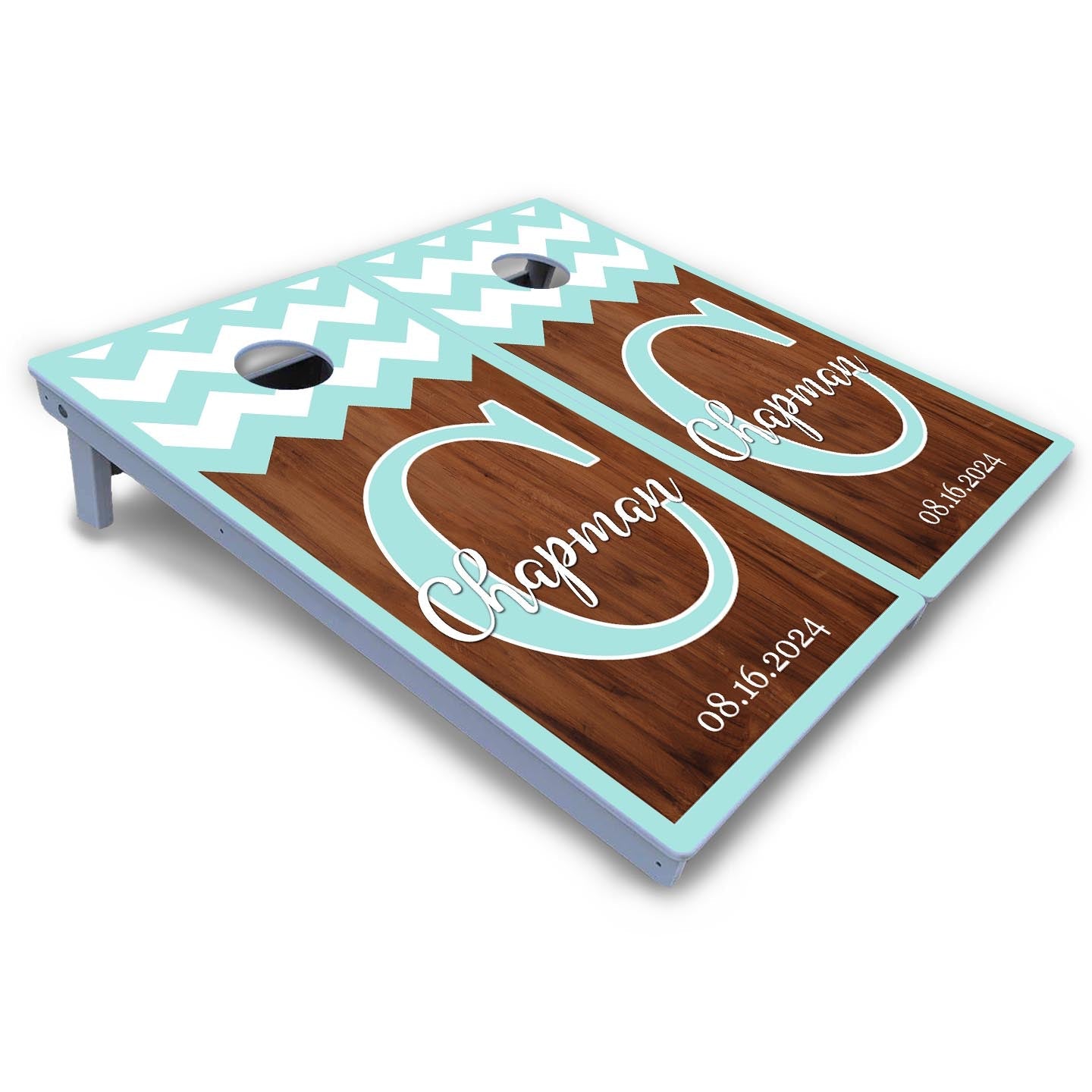 Mint Chevron Cornhole Boards - All Weather Series