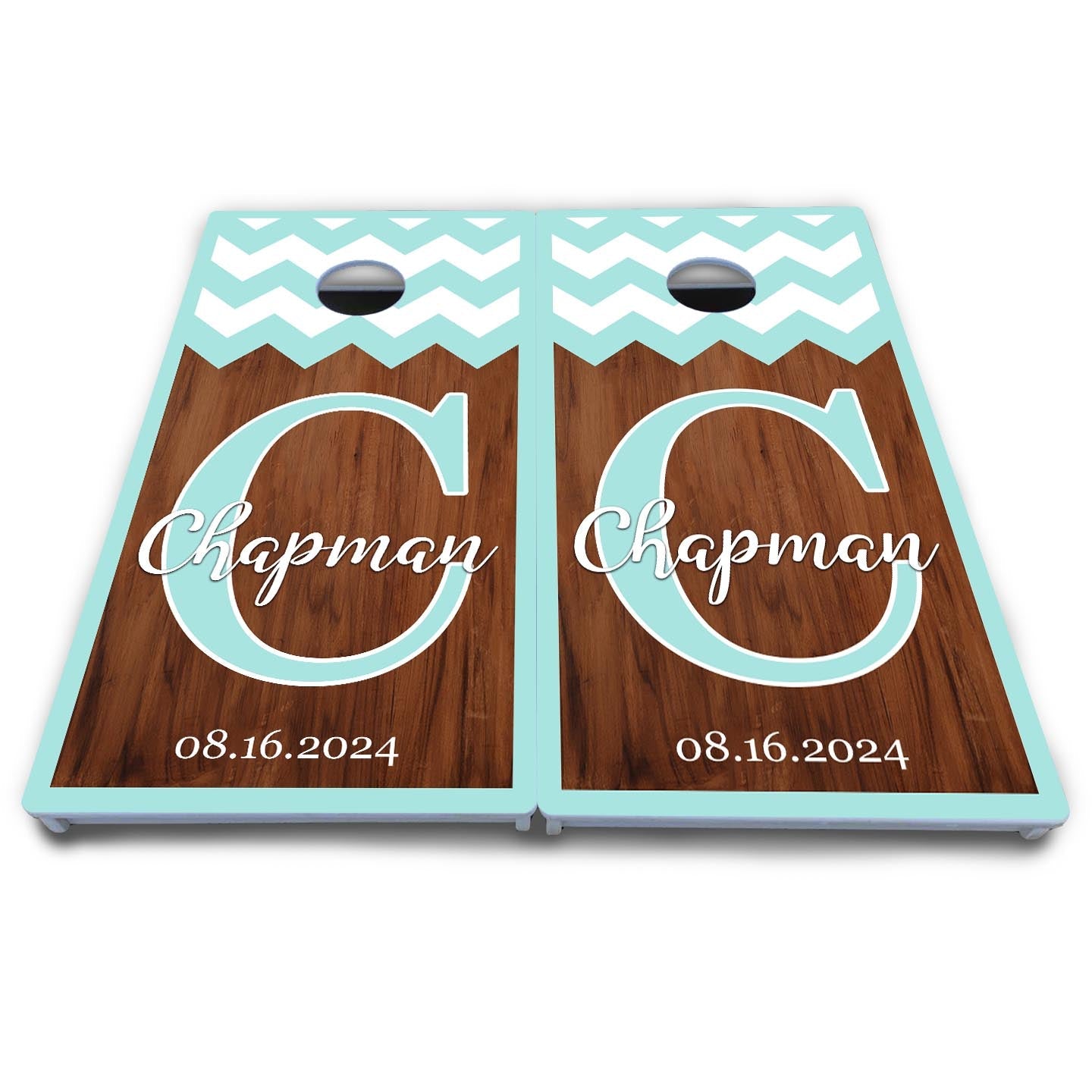 Mint Chevron Cornhole Boards - All Weather Series