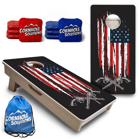 Guns & Flag - Mini or Vacation Size Cornhole Boards