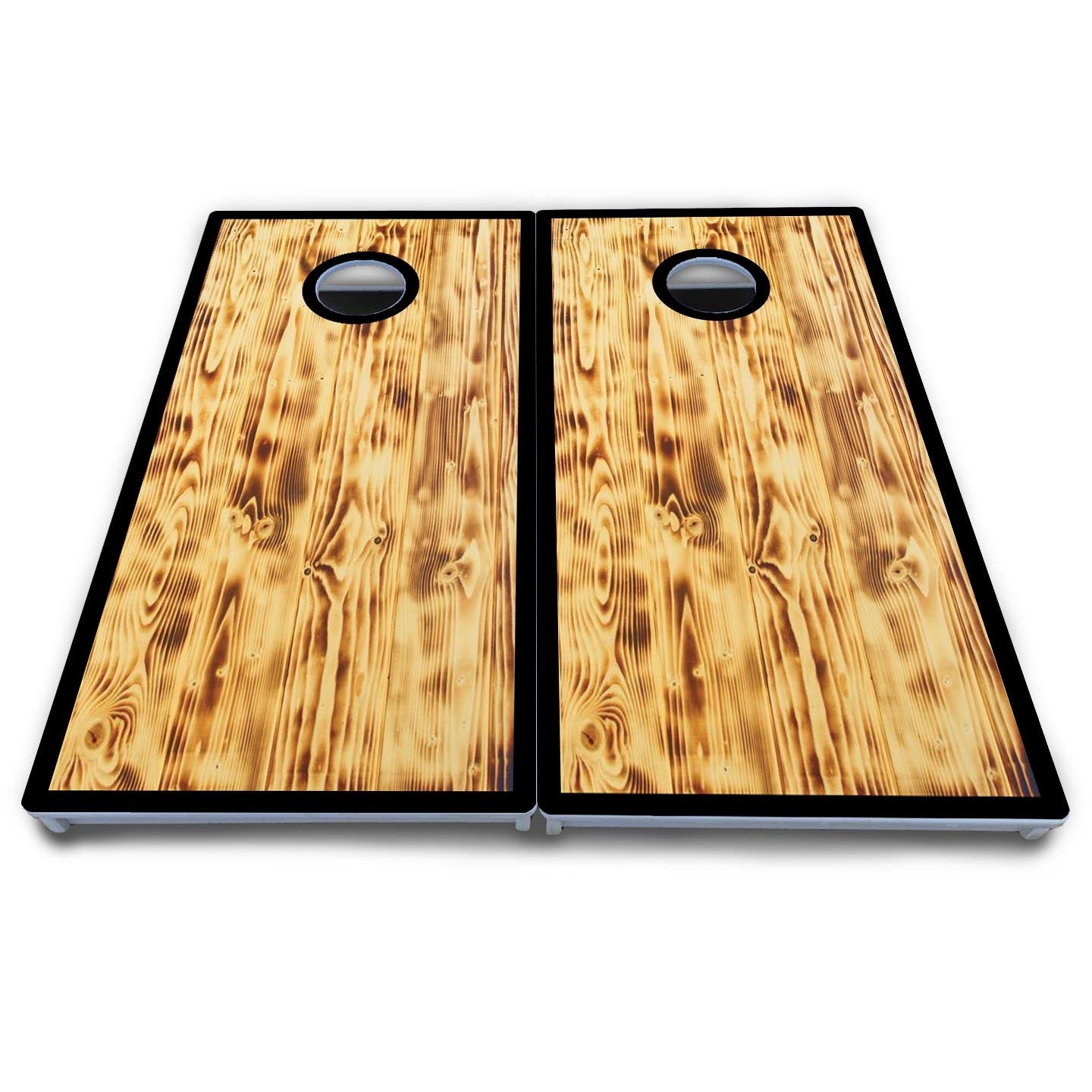 Burnt Wood Black Border Cornhole Boards - All Weather Series