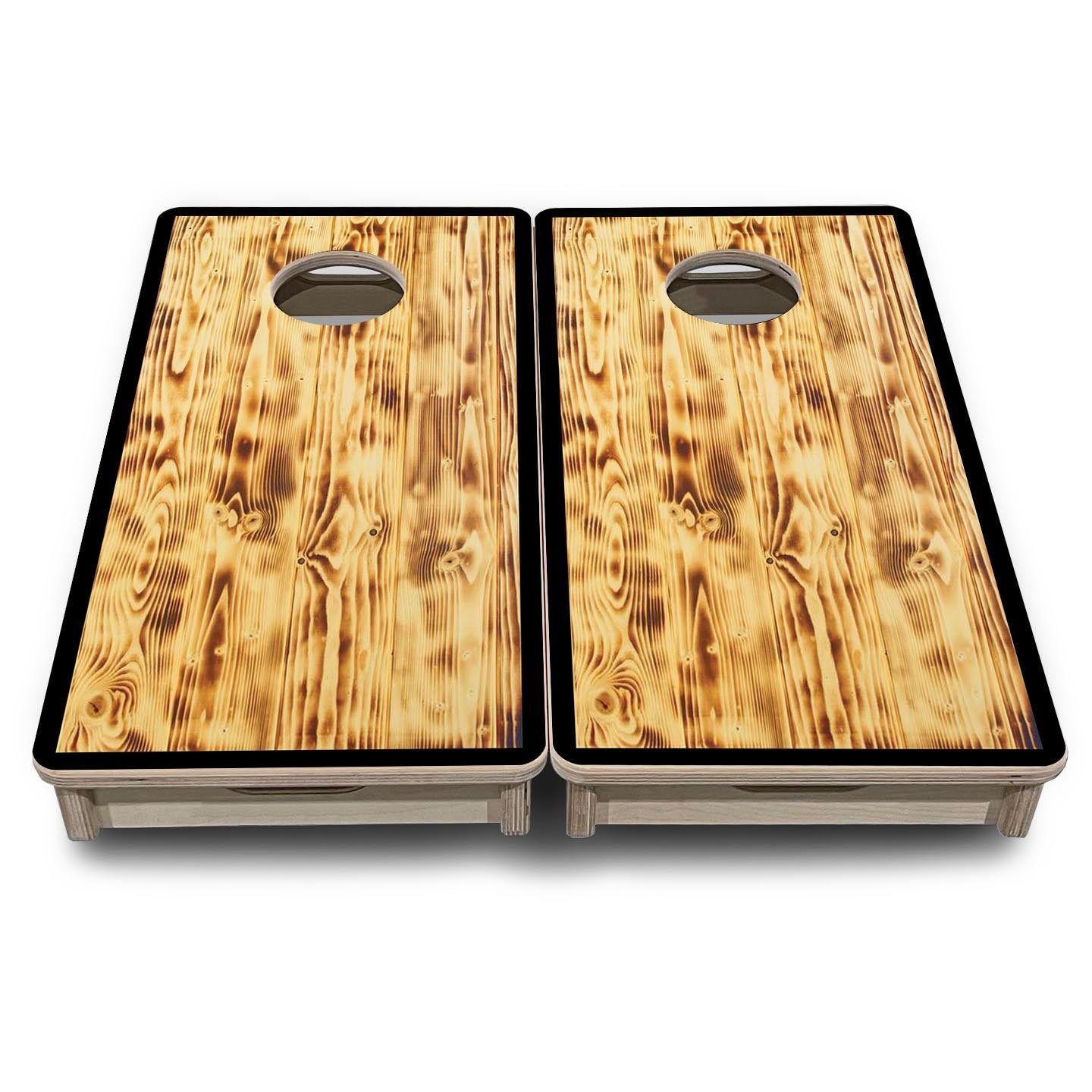 Burnt Wood Black Border - Mini or Vacation Size Cornhole Boards