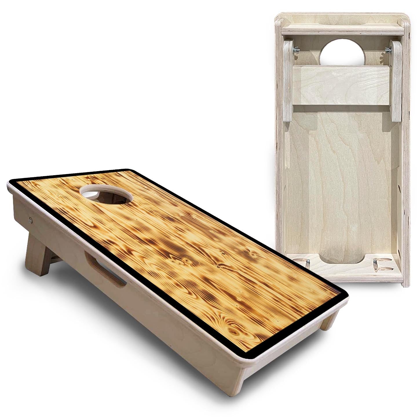 Burnt Wood Black Border - Mini or Vacation Size Cornhole Boards