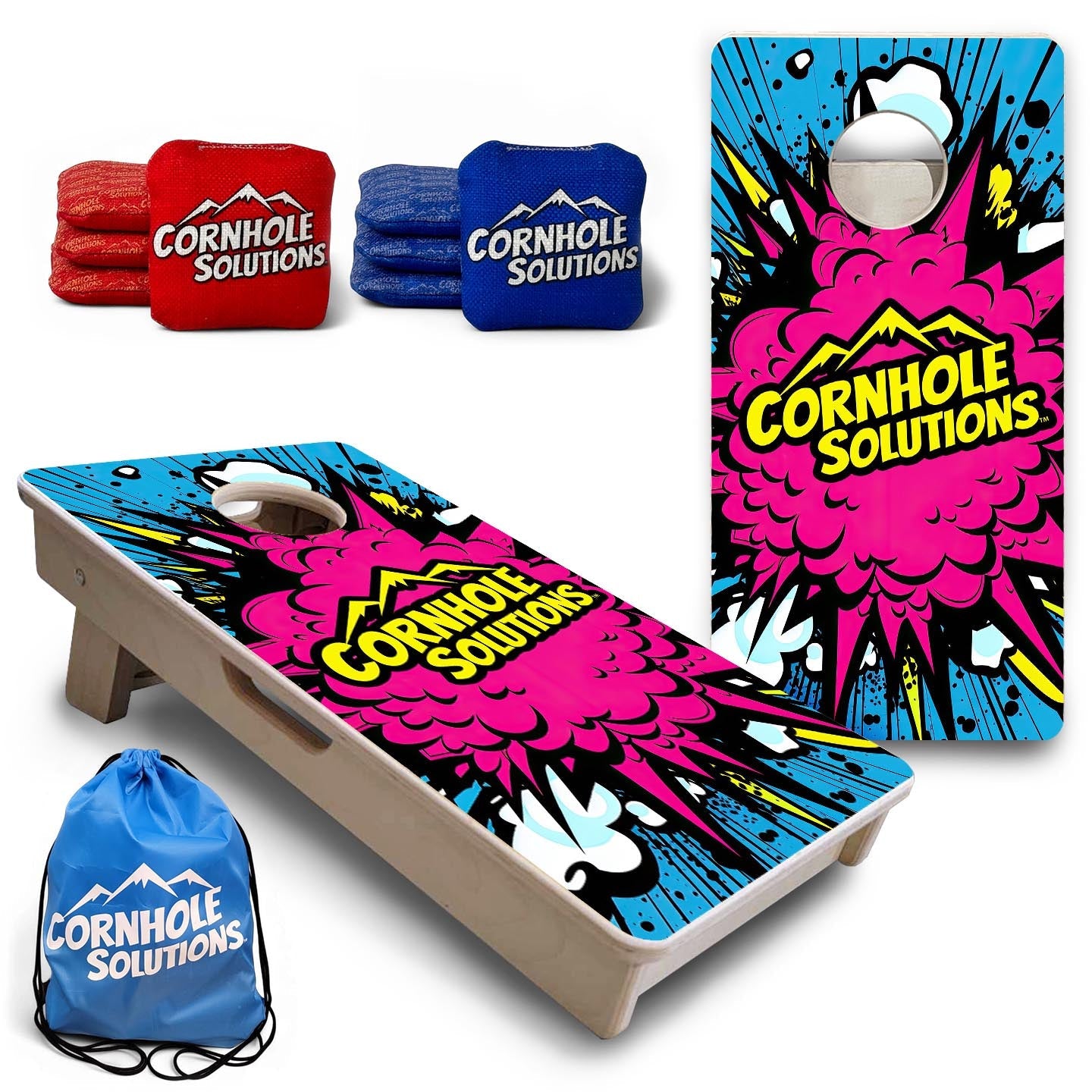 Comic Explosion - Mini Cornhole Board Set (12" x 24") with 8 Mini Bags
