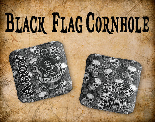 Black Flag Cornhole Bags - Ahoy - BW Rose Skull