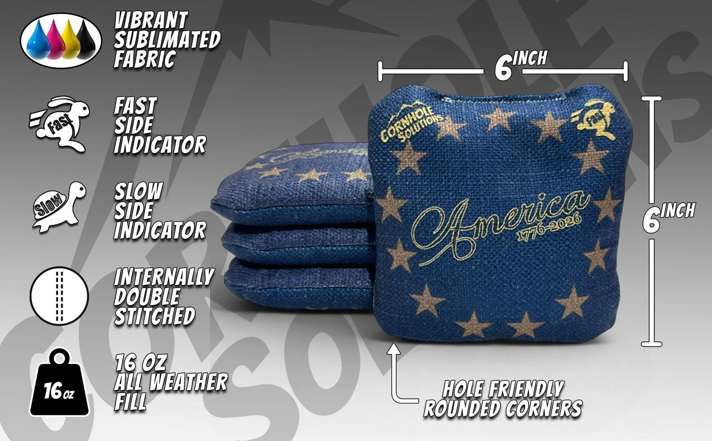 America Distressed Stars & Distressed Stripes - Pro Style REC Cornhole Bags – Regulation 6"x6" – Full Set of 8