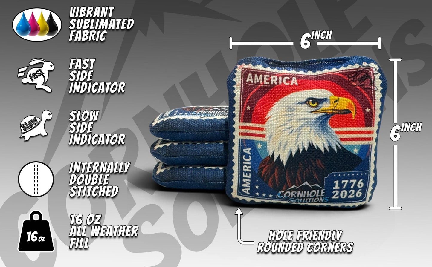 American Stamp Collection - Pro Style REC Cornhole Bags – Regulation 6"x6" – Full Set of 8