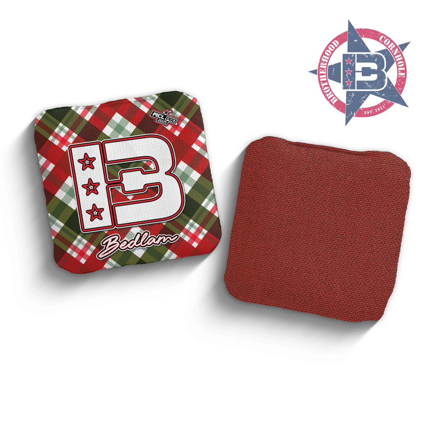 2025 Brotherhood Cornhole Bedlam Christmas Wrap Edition ACL Pro Stamped Cornhole Bags