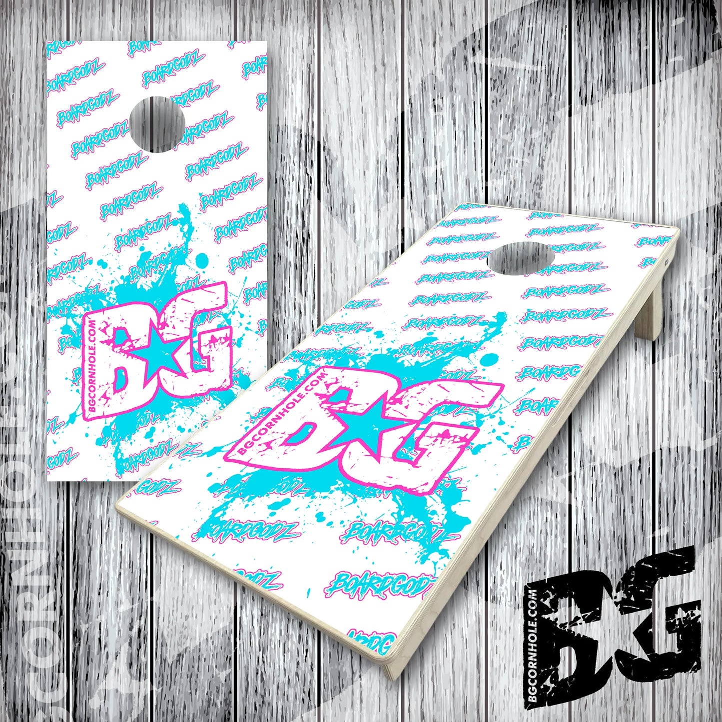 BG Cornhole Boards - BG Teal and Pink