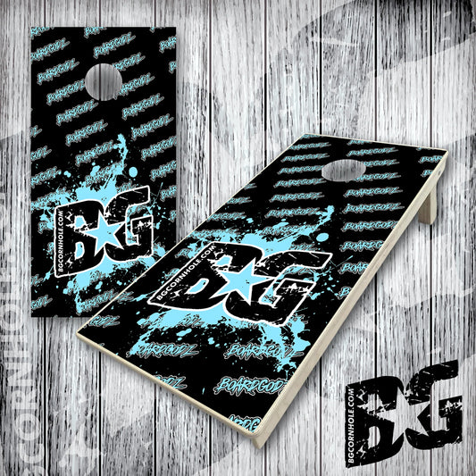 BG Cornhole Boards - BG Sky Blue on Black