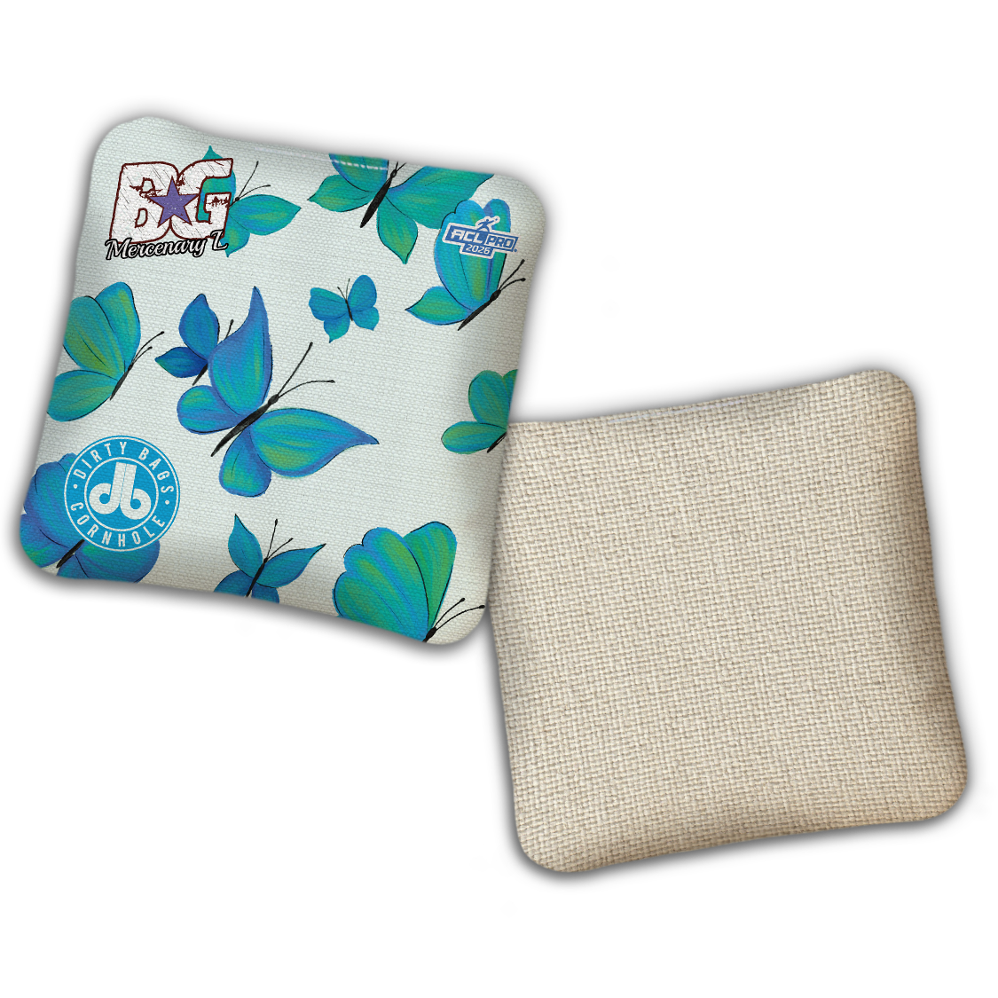 2026 BG Multiple Bag Models - "DB Butterflies” Dirty Bags Collab - ACL Pro Stamped Cornhole Bags - SET OF 4 BAGS