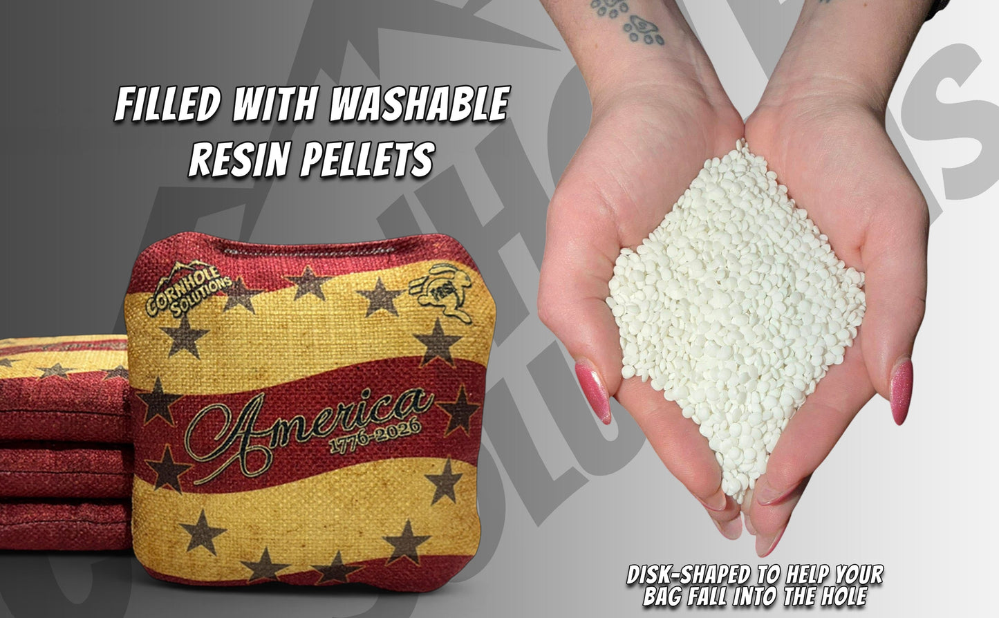 America Distressed Stars & Distressed Stripes - Pro Style REC Cornhole Bags – Regulation 6"x6" – Full Set of 8