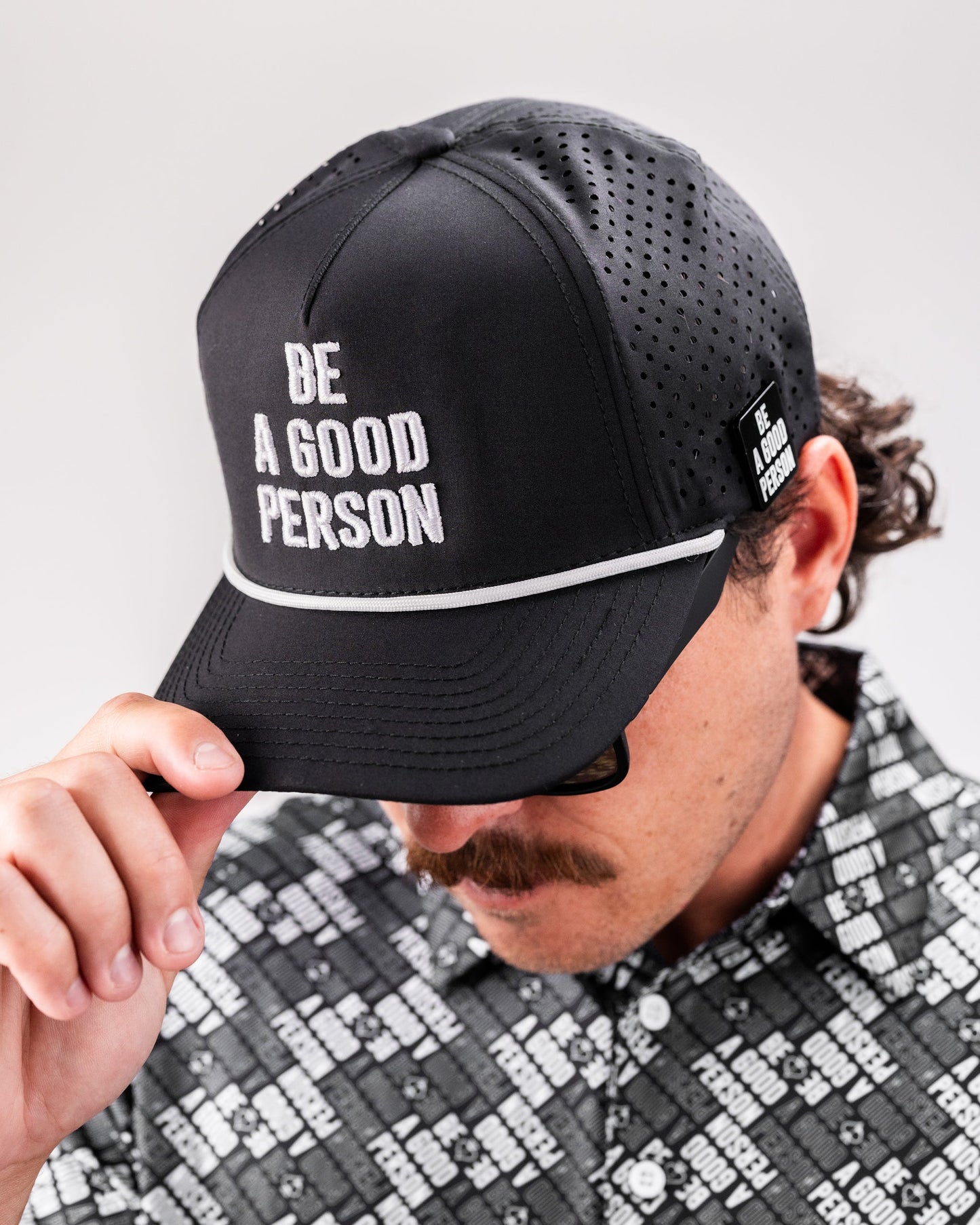Be A Good Person - Perforated Rope Hat Black