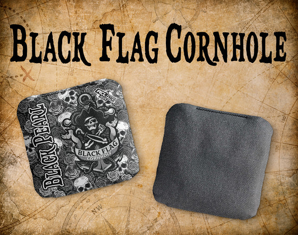 Black Flag Cornhole Bags - Black Pearl - BW Rose Skull