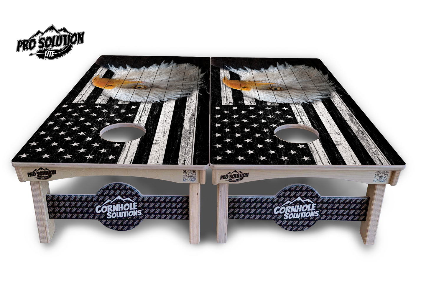 Black & White Eagle Flag Cornhole Boards - Pro Solution Lite Series