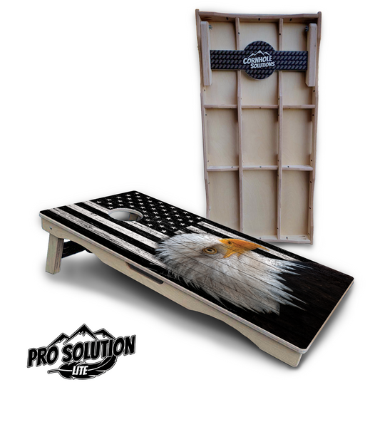 Black & White Eagle Flag Cornhole Boards - Pro Solution Lite Series