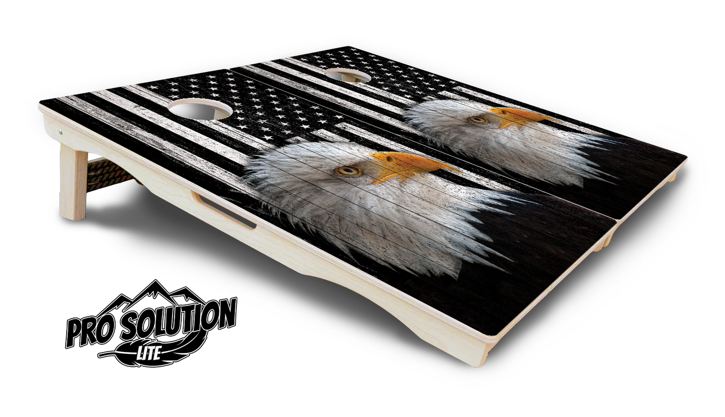Black & White Eagle Flag Cornhole Boards - Pro Solution Lite Series
