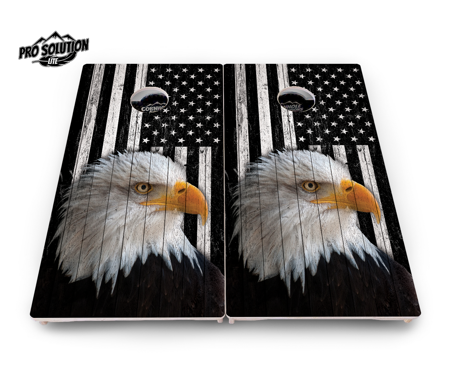 Black & White Eagle Flag Cornhole Boards - Pro Solution Lite Series
