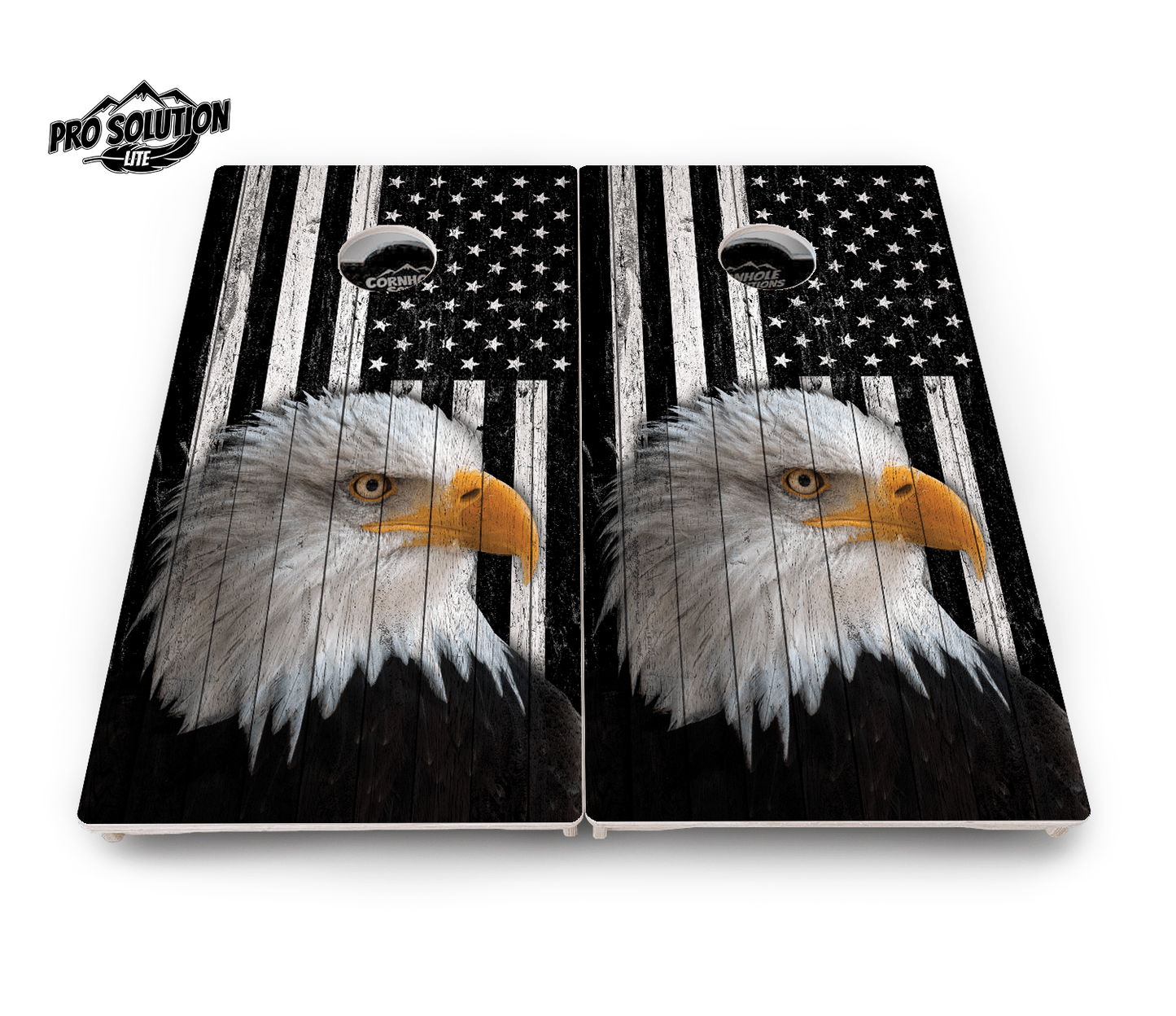 Black & White Eagle Flag Cornhole Boards - Pro Solution Lite Series