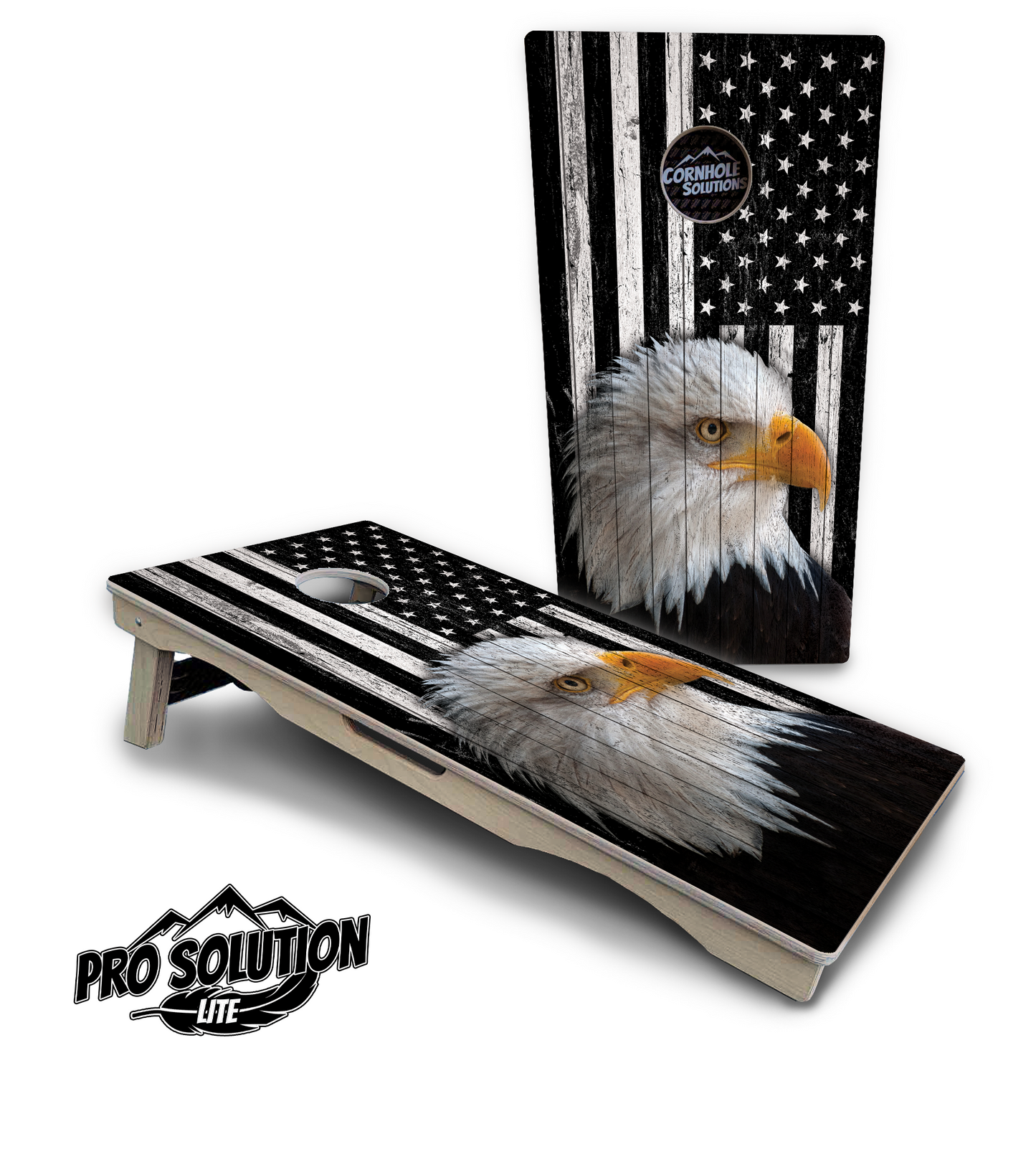 Black & White Eagle Flag Cornhole Boards - Pro Solution Lite Series