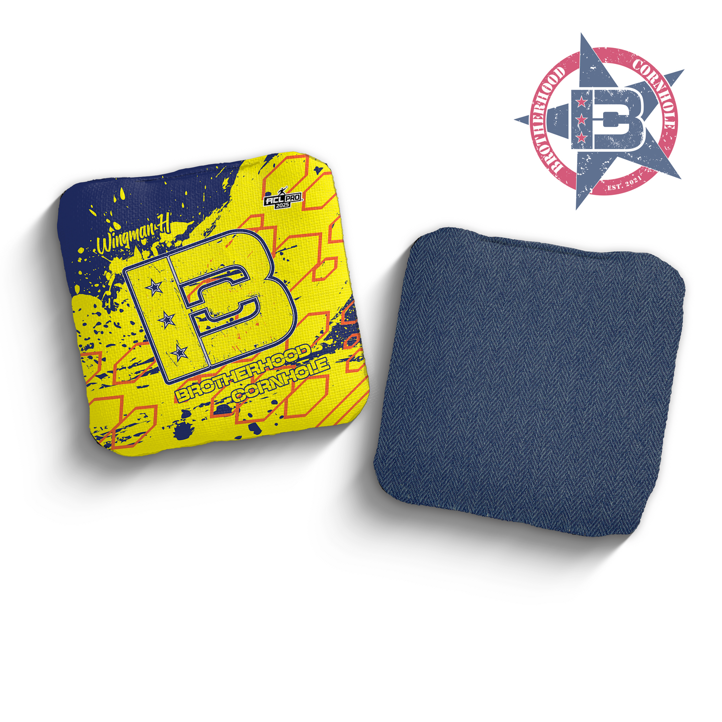 2025 Brotherhood Cornhole Wingman Yellow Grunge Edition ACL Pro Stamped Cornhole Bags